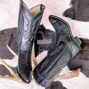ABILENE Vintage Lizard Exotic Black Western Boots